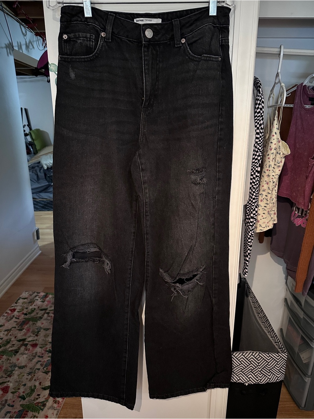 Garage Black Wide-Leg Denim Jeans